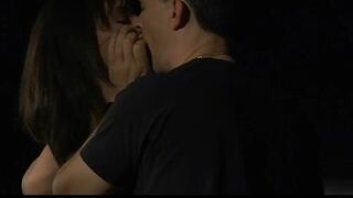 Her hairy pussy is hard slapped and fingered in the bridge - porn video