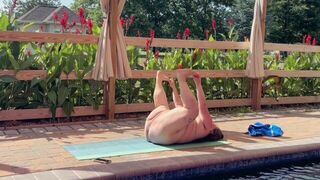 BBW Naked Yoga by the pool - porn video