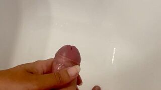 Czech MILF step mom gives extreme handjob to son with huge cumshot in shower - porn video