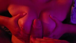 I play with her beautiful tits until I cum on her - porn video